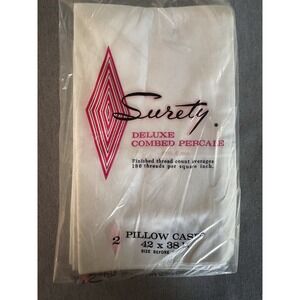 Vintage Surety Deluxe Combed Percale (2) Pillowcases 42 X 38.5 White Cotton